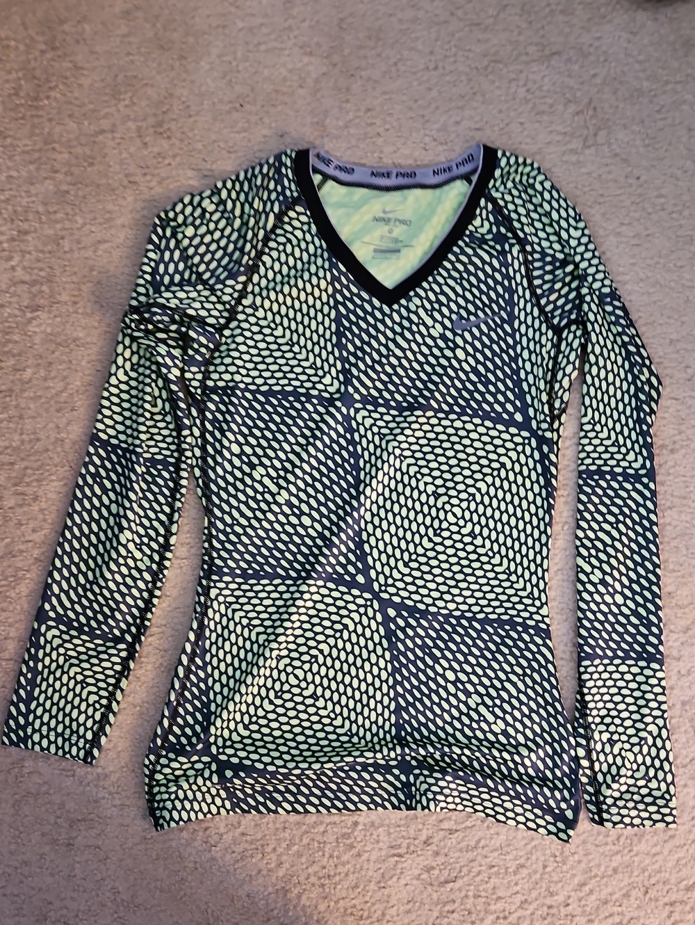 Nike Long Sleeve V-Neck Performance Top - Neon Green/Black